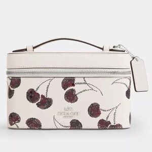 Coach Cosmetic Case Bag with Cherry Print Silver/Chalk Multi Smooth Leather NWT